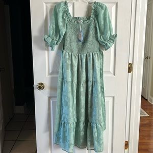 Sage green smocked top dress. Small. NWT